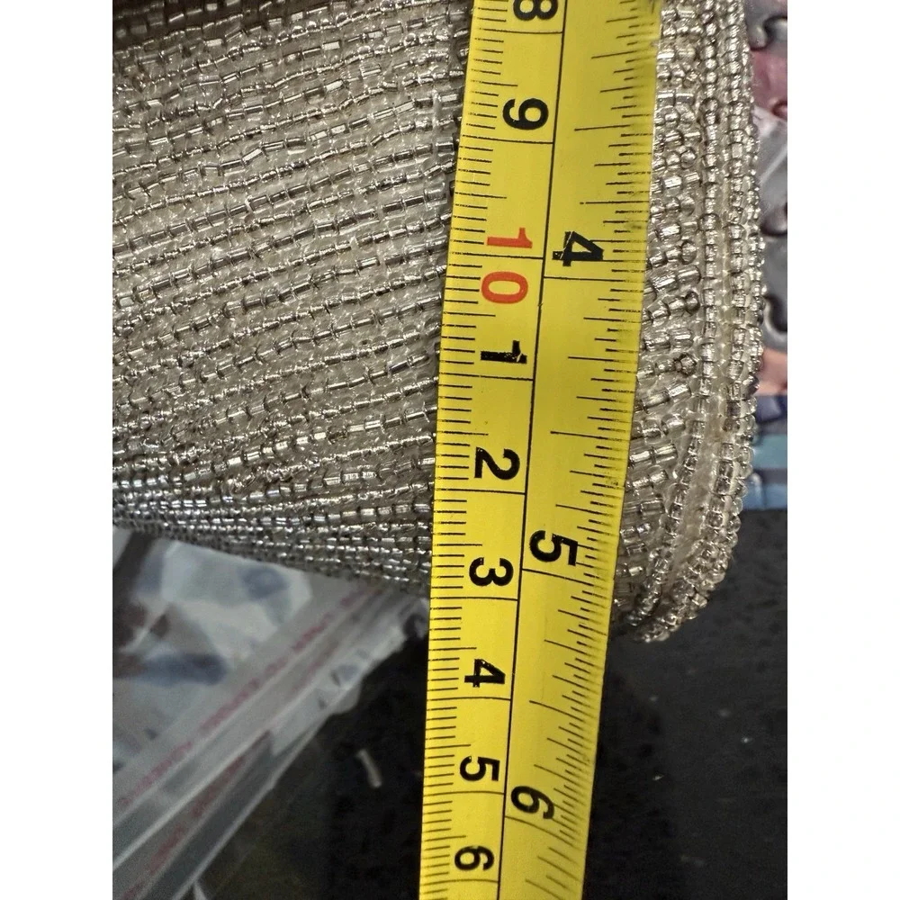 Vintage Neiman Marcus Evening Bag Silver Beaded  Purse‎ chain strap